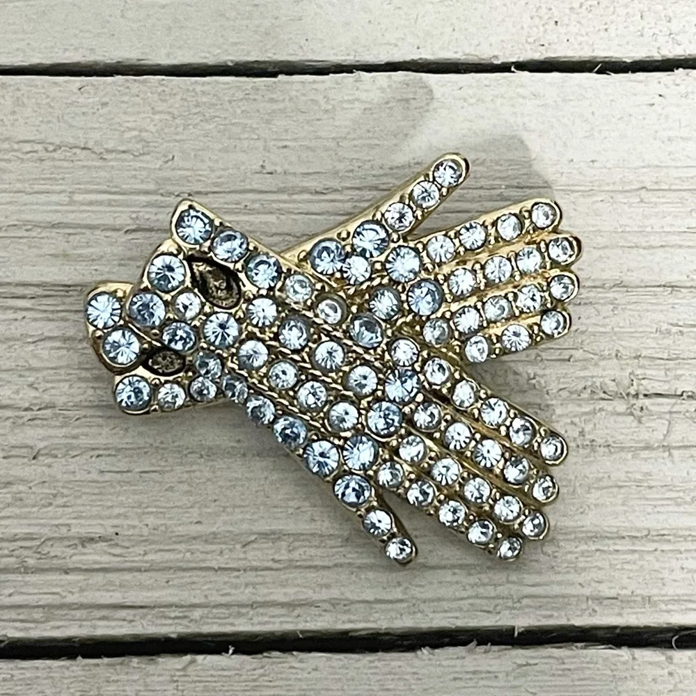 MONET Vintage Crystal Gloves Brooch Pin